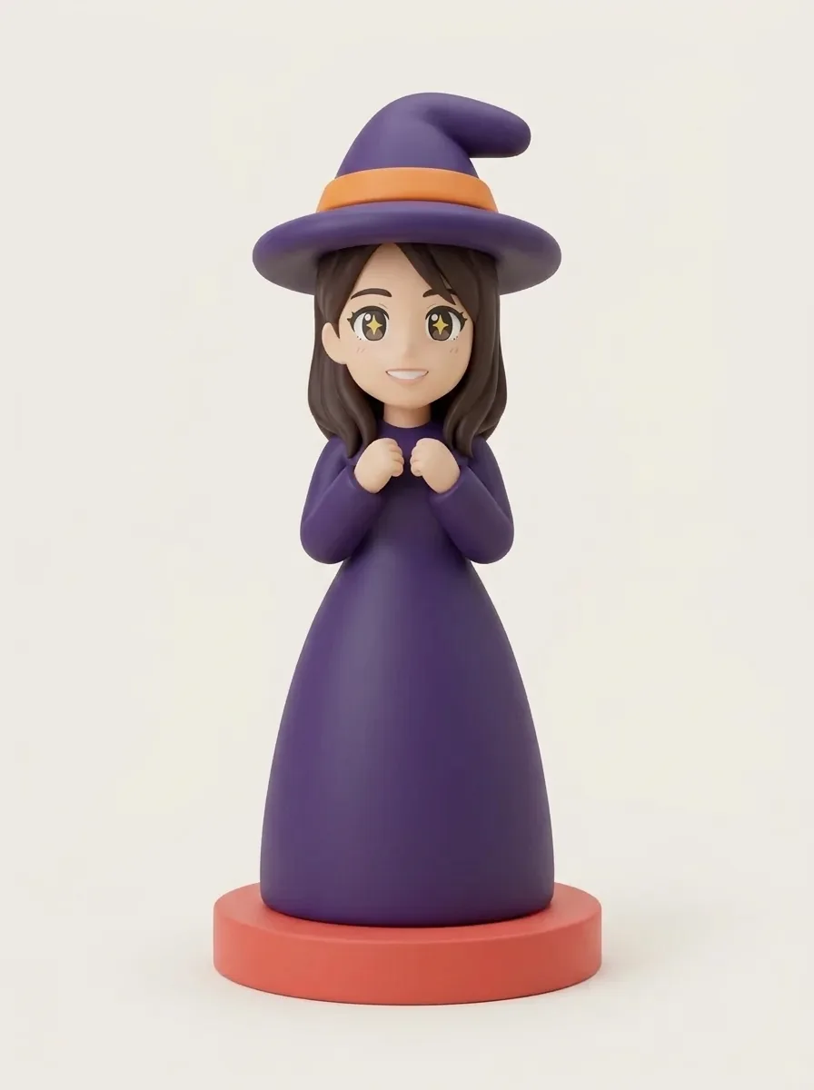 ハロウィンの魔女衣装に変身したフィギュアのAIプレビュー例（アニメスタイル）